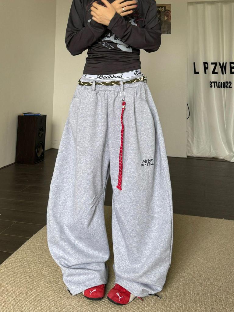 American Retro Hip Hop Jazz Dance Waist Rope Sweatpants - Casual, Loose, Versatile Sport Pants