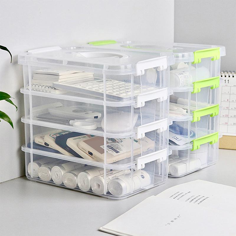 4 Layers Stackable Desk Storage Organizer Transparent Plastic Makeup Organizer Box Durable Jewelry Container Bins Drawer Table