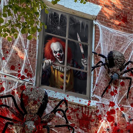 Halloween Window Cover Spooky Ghost Zombie Window Poster Clings Scary Hanging Background Decor for Halloween Party Supplies