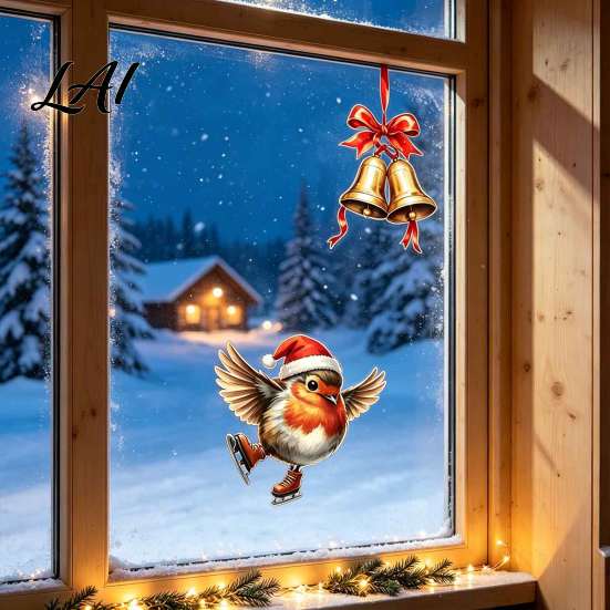 Redbreast Wall Stickers Christmas Window Static Sticker Decorative Reusable Decal PVC Festive Waterproof Mural Decor Holiday Cling for Home