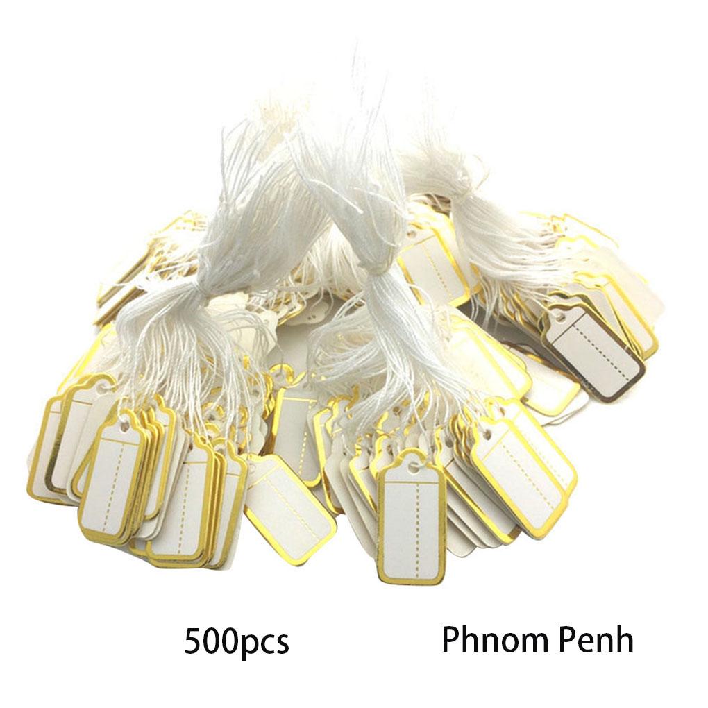 500 PCS Rectangle Card Paper Writable Gold Edge Display Tool Hanging Tags Jewelry Price Labels Jewellery Hangtags with Words