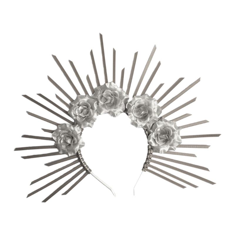 Cerc de păr cu flori steampunk, costum de Halloween gotic întunecat, piesă de cap cu țepi, bentiță punk artistică reglabilă