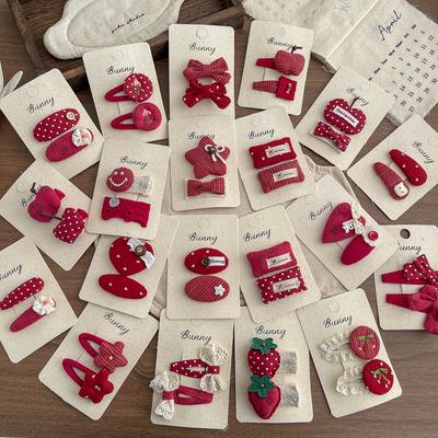 Polka Dot Red Fabric Children's Hairpin Cute Bow Strawberry Hair Accessories Wild Girl Princess Hairpin Head Accessories