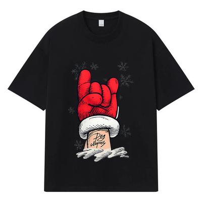 2026 Red Hand Sign Printed Graphic Y2k Harajuku Streetwear 100% Cotton T Shirt Casual Oversized Summer Men T-shirt
