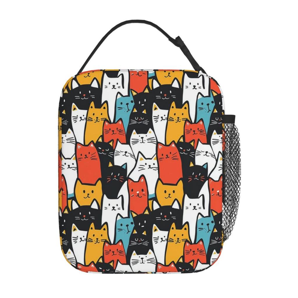 Cartoon Cute Colorful Cat Insulated Lunch Bag for Women Office Cooler Thermal Food Box Tote Portable Lunch Boxes Container