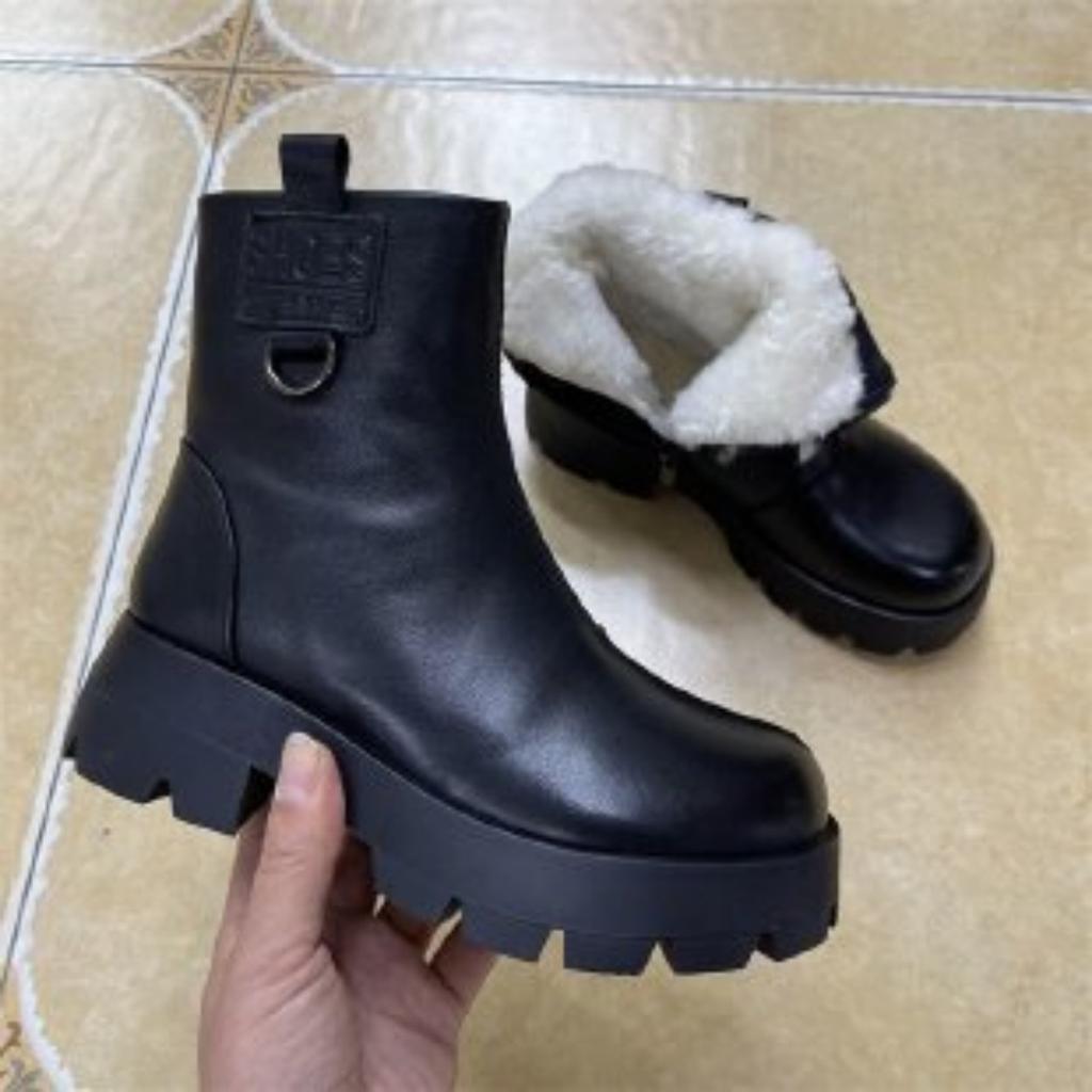 Coarse heel soft leather short boots women's British style retro round head Martin boots thick-soled knight thin boots