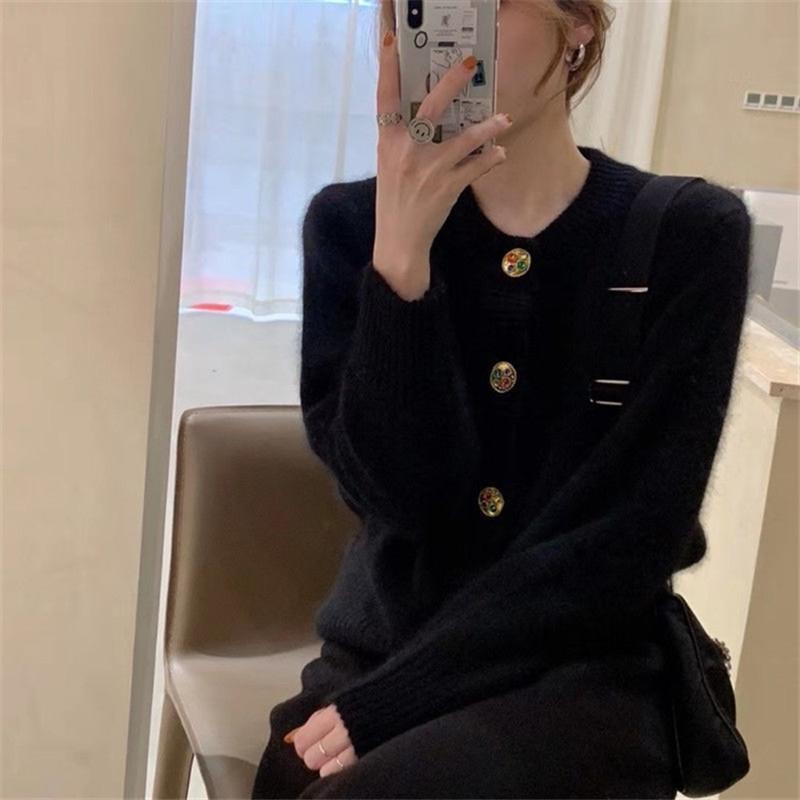 

Knitted Sweater Cardigan Women Round Neck Single Breasted Sweet Kawaii Korean Fashion with Chic Botton Winter Red Top 2026 New S чёрный