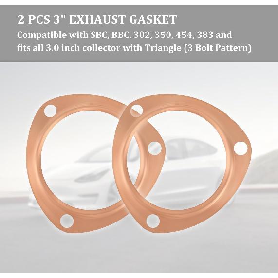 2PCS 3" Exhaust Gasket,Copper Exhaust Flange For Header Gasket & Collector Gasket,Car Accessories Exhaust Pipe Gasket Compatible With