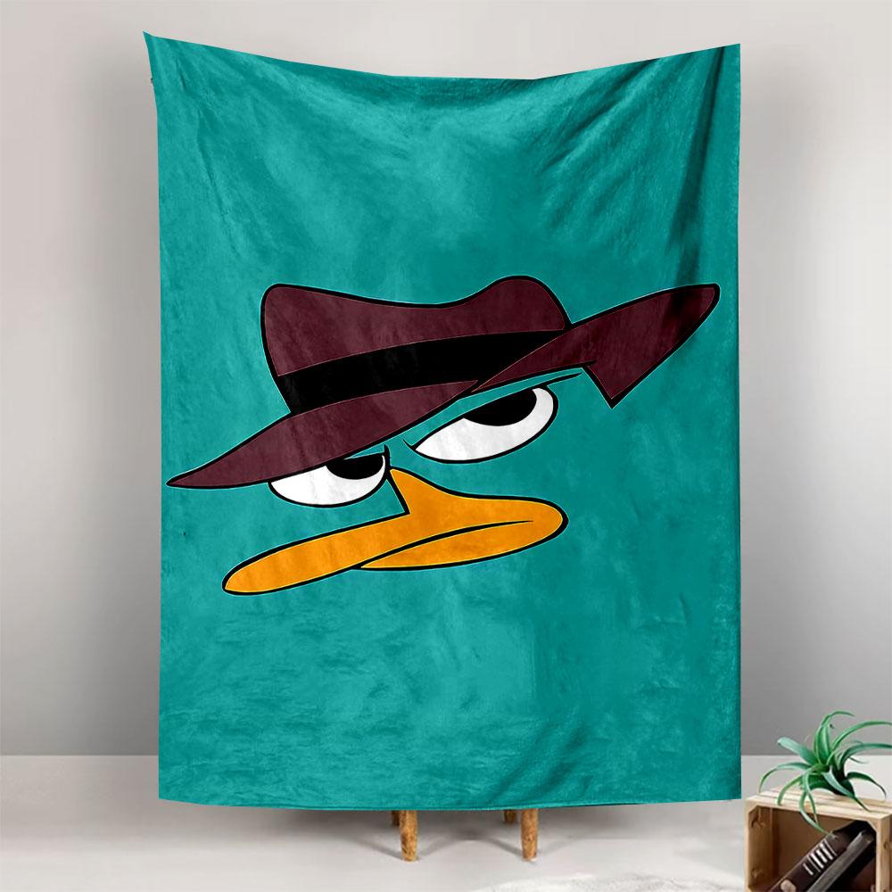 Perry the Platypus Agent P Wall Tapestry Fedora Cartoon Character Teal Decor for Kids Bedroom Gift