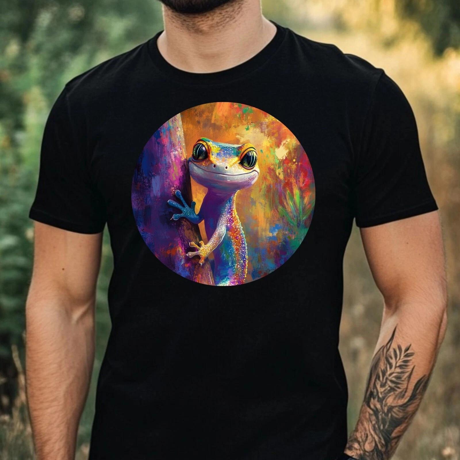 T-Shirt Herren Gecko Portrait Motiv Baumwolle Größe XS bis 5XL M