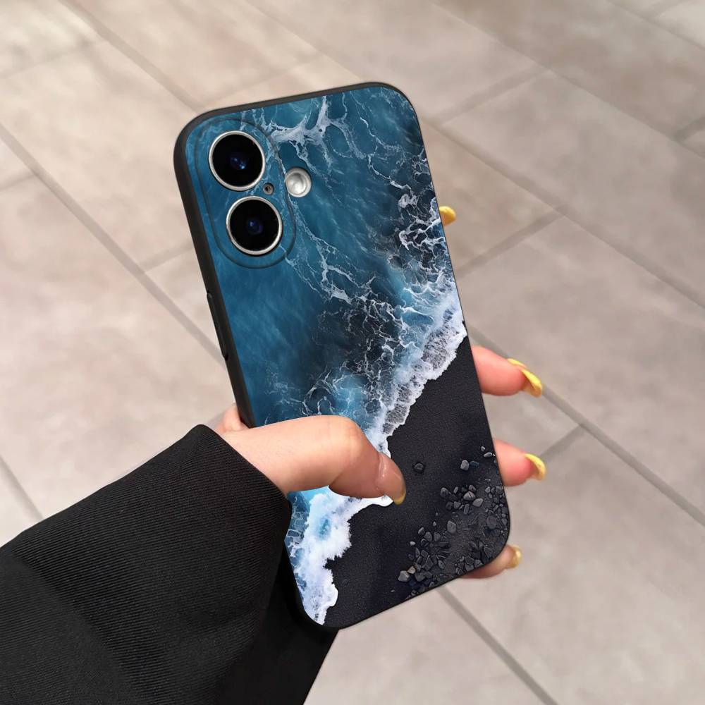 Blue Sea Ocean Waves Phone Case For iPhone 17 16 15 14 13 12 11 Pro Max Plus Mini Soft Silicone Black Shockproof TPU