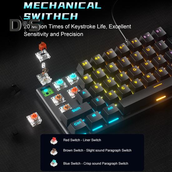 Teclado Mecánico de 61 Teclas con Efectos de Iluminación RGB Diseño Ergonómico Ajustable Plug-Play Teclado Universal Alámbrico para Juegos