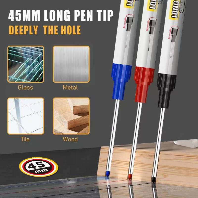 1/4Pcs Long Head Deep Hole Marker Pen Woodworking Decoration Permanent Marker Pen Waterproof Metal Perforating Pen