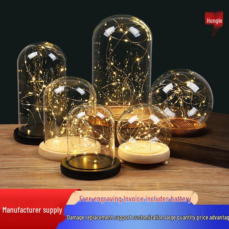 Luminous Sea Urchin Glass Dome with Preserved Flowers and String Lights
