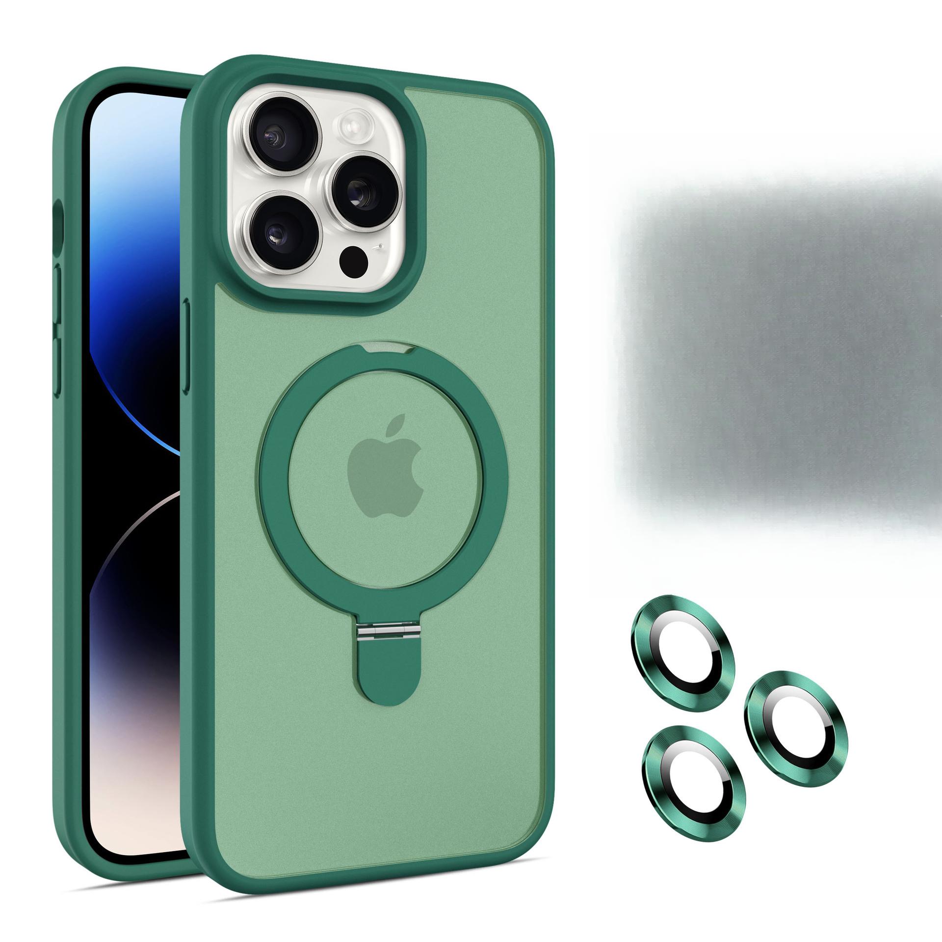 

Подходит для iPhone 16 Подставка-опора Чехол для мобильного телефона Магнитный 11 Apple 15PRO Пленка для объектива 13 Матовая защитная крышка iPhone 11 зелёный