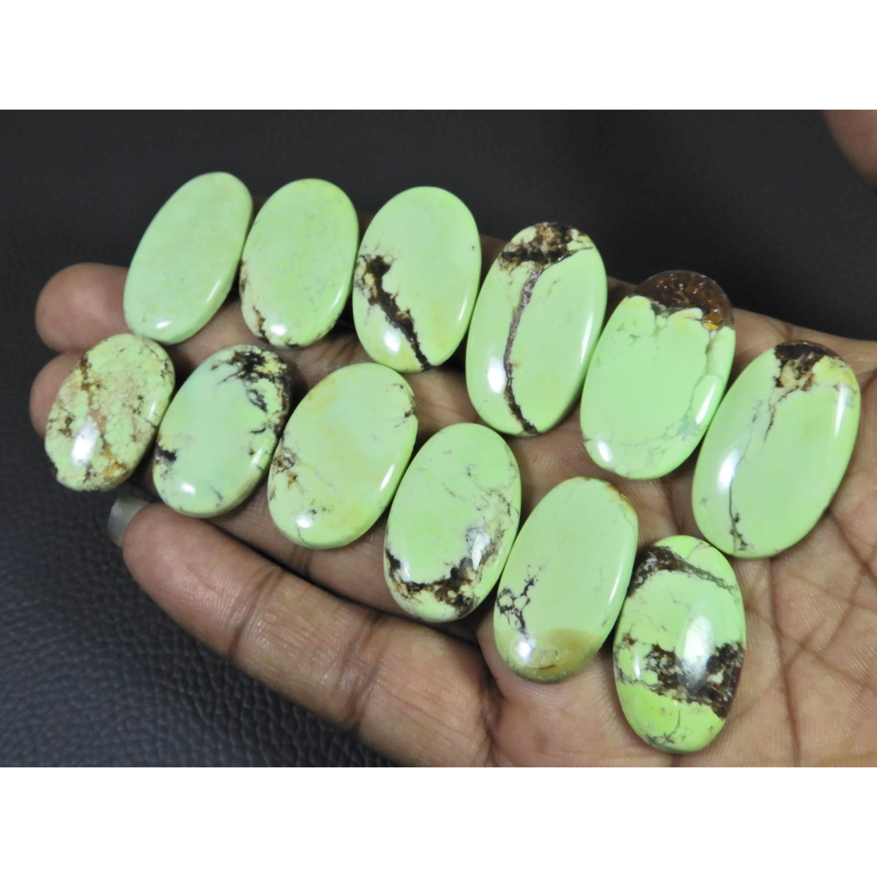 290Cts. Natural Lemon Chrysoprase Oval Cabochon Loose Gemstone 12 Pcs Lot C-2512