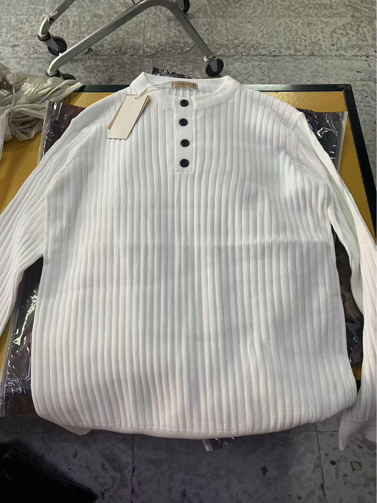 Korean Style Henley Collar Stripe Knit Sweater - Slim Fit Autumn/Winter Layer 3XL