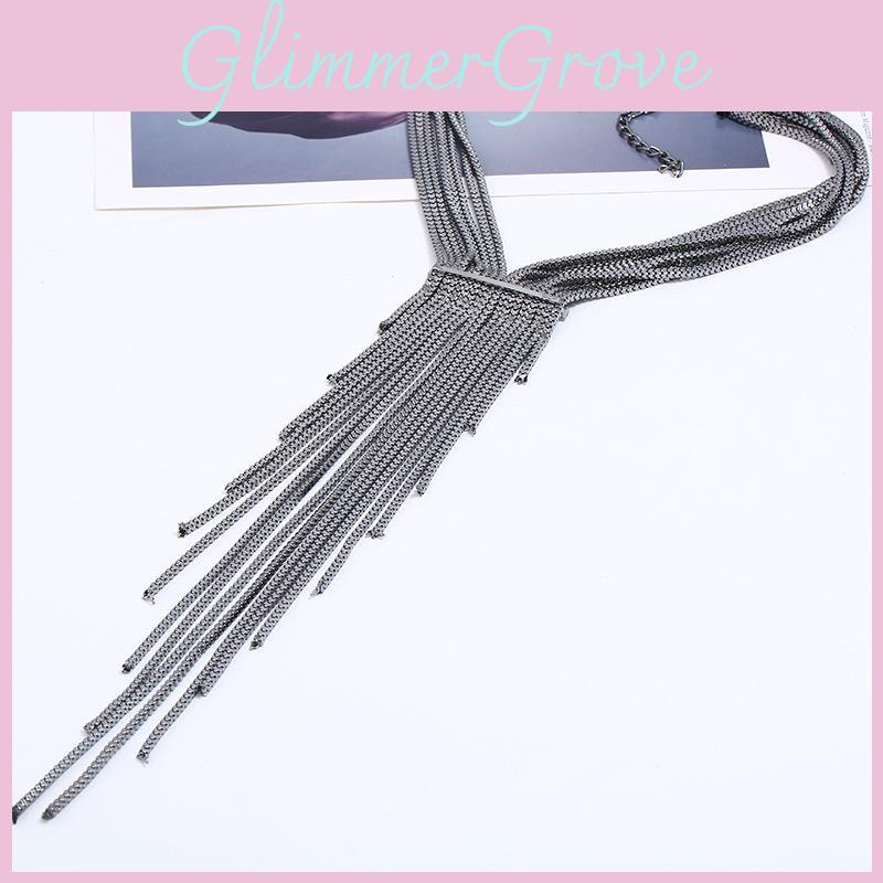 Dazzling Box Chain Necklace With Tassels And Rhinestones For Fashionforward Women