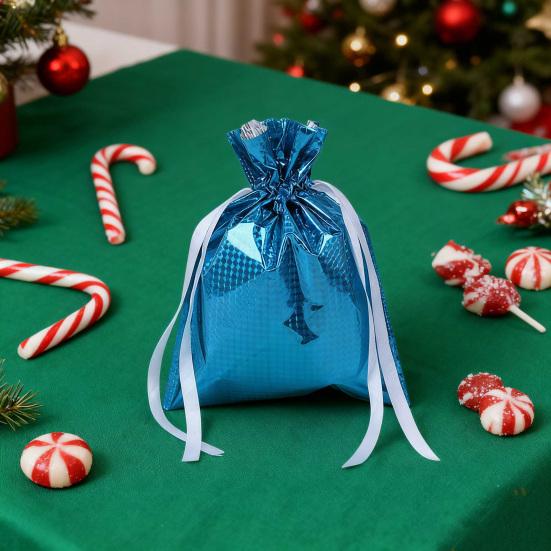 10 Pcs Christmas Drawstring Gift Bags Holiday Foil Gift Bags Reusable Xmas Gift Wrapping Bags for Gifts Presents Xmas Party Favors