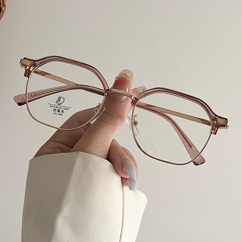 New Fashion Women'S Eyeglasses Frame  Material Semi-Rimless Eyeglass For Men Blue Light Blocking Man Glass