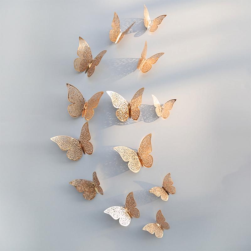 12Pcs 3D Hollow Butterfly Wall Sticker For Home Decoration DIY Wall Stickers For Kids Rooms Party Wedding Decor Butterfly Fridge
