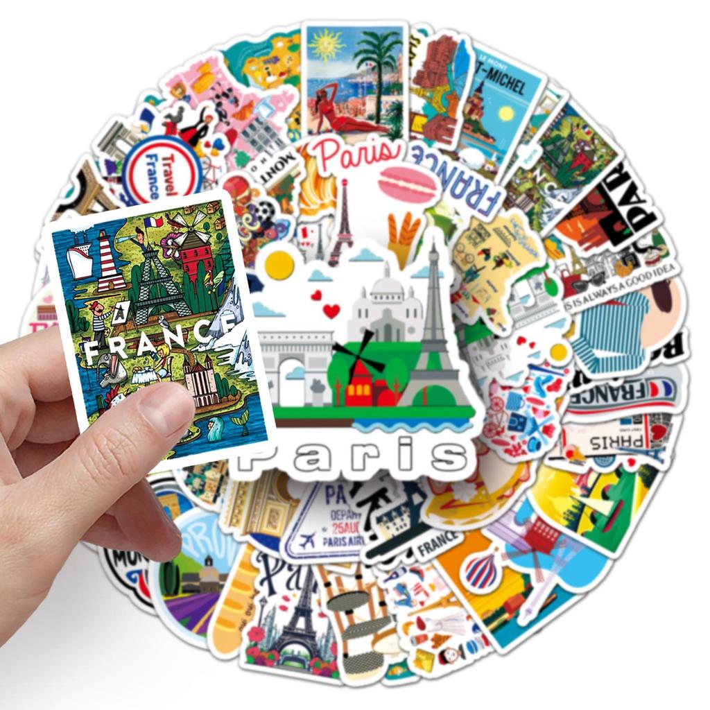 50 French Landmark Cartoon Travel Stickers for Suitcase Decoration