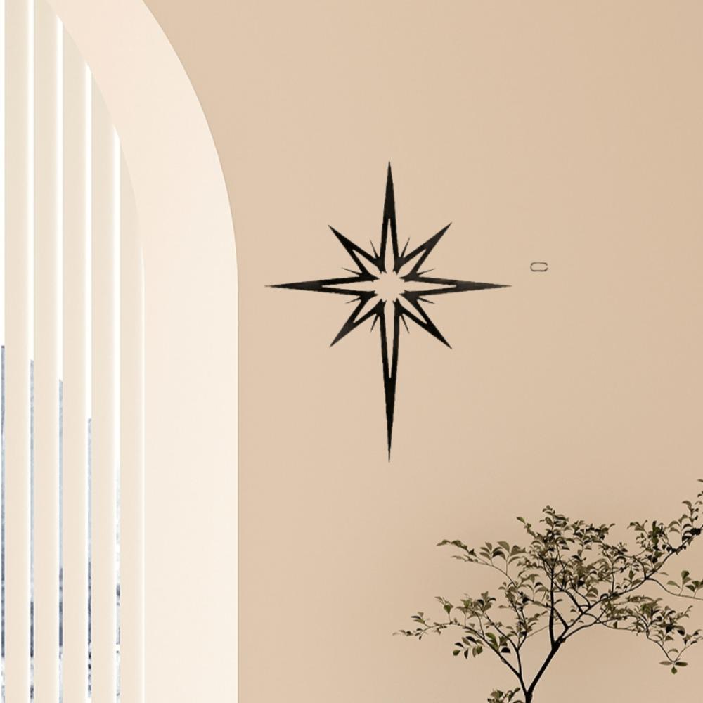 Modern Black Wrought Iron North Star Wall Art, Minimalist Metal Sculpture for Living Room Bedroom Decor, Durable Nordic Home Hanging Decoration