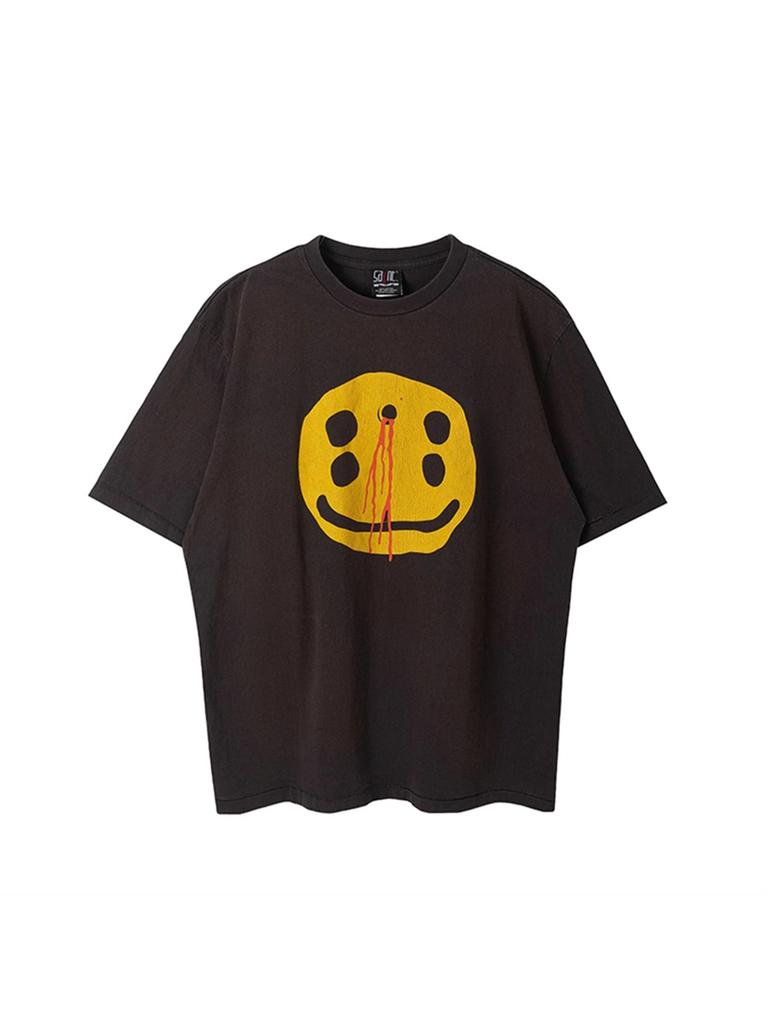 Print Vintage Streetwear Highquality Washed Shortsleeve Tops Highstreet Casual Loose Pure Cotton Tshirts