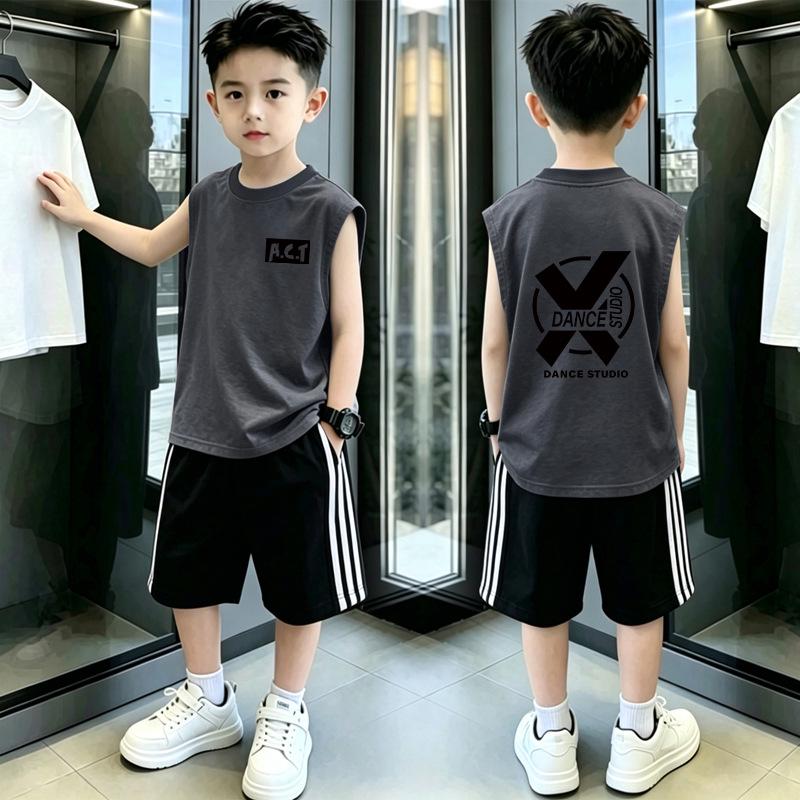 Cool & Handsome Sleeveless Vest Set for Boys, Summer New Arrivals, Sizes 6-12, Two-Piece