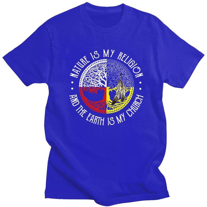 Men Nature Is My Religion And The Earth Is My Church T Shirt 100 Cotton Colthing Leisure Novelty Creative Graphics Tee Tops