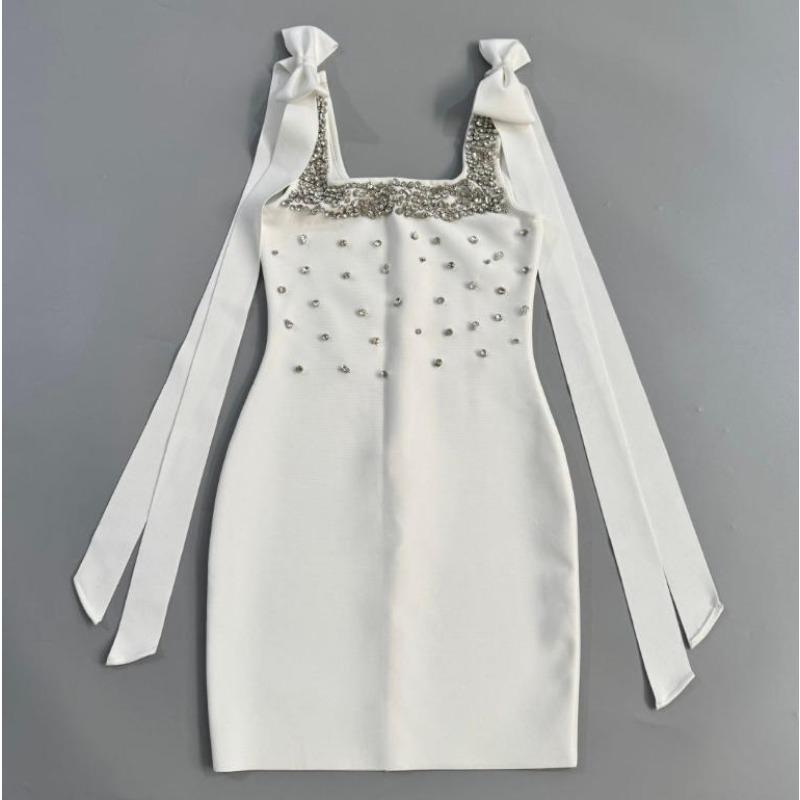 

Heavy industry diamond-encrusted niche design dress, little black dress, temperament bandage dress, new slim party women s clothing XL белый