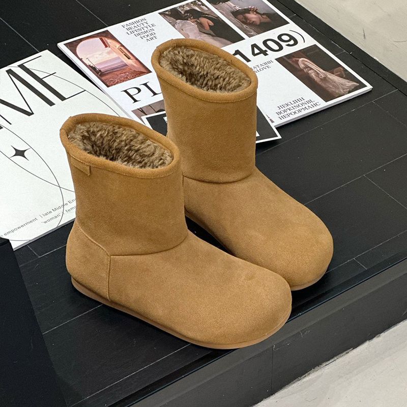 

Женские зимние сапоги-дутики средней высоты, новинка 2025 года, из матовой кожи, нескользящие, с голенищем, удобные, с внутренней платформой, теплые хлопковые сапоги, короткие ботинки 39