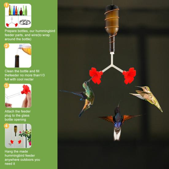 3 Pcs Floral Hummingbird Feeder Bird Feeder Tubes And Stoppers Double Head Feeding Ports with Bottle Stopper