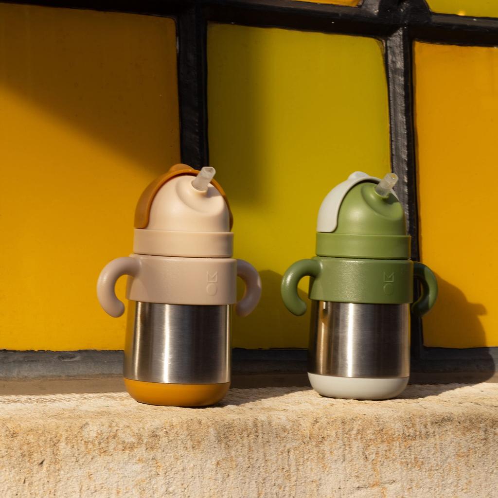 Melloware Baby Thermos with Stainless Steel for Boys and Matt Baby Gift Straw, 270ml, Insulated, Toddlers, Girls, Matt, Beige,