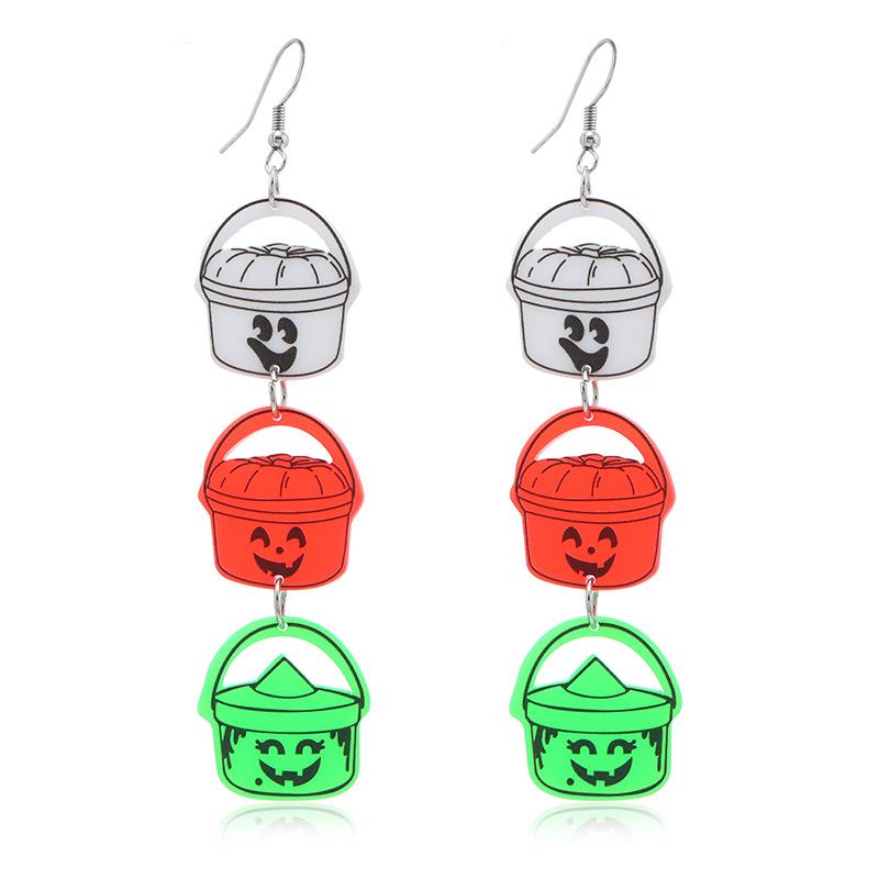Exaggerated Acrylic Halloween Pumpkin Bat Earrings
