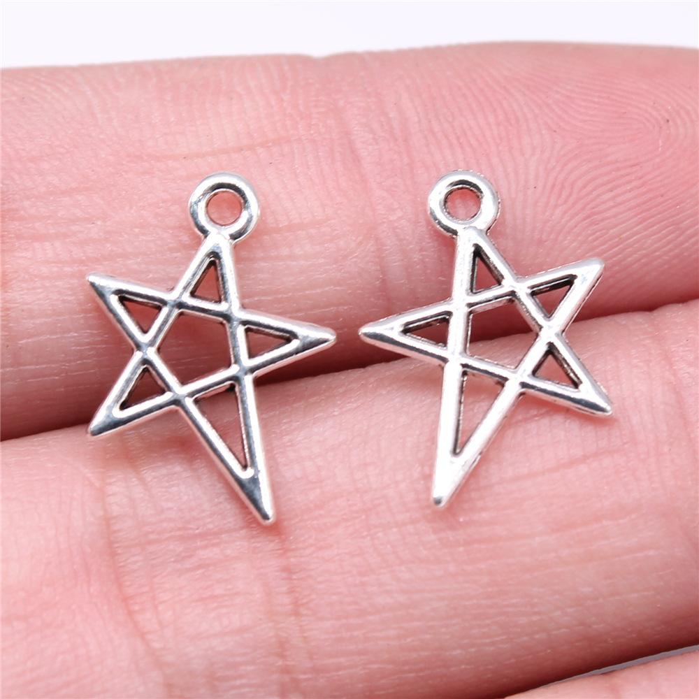 20pcs Charms Hollow Pentagram Star Antique Bronze Silver Color Pendants Antique Jewelry Making DIY Handmade Craft