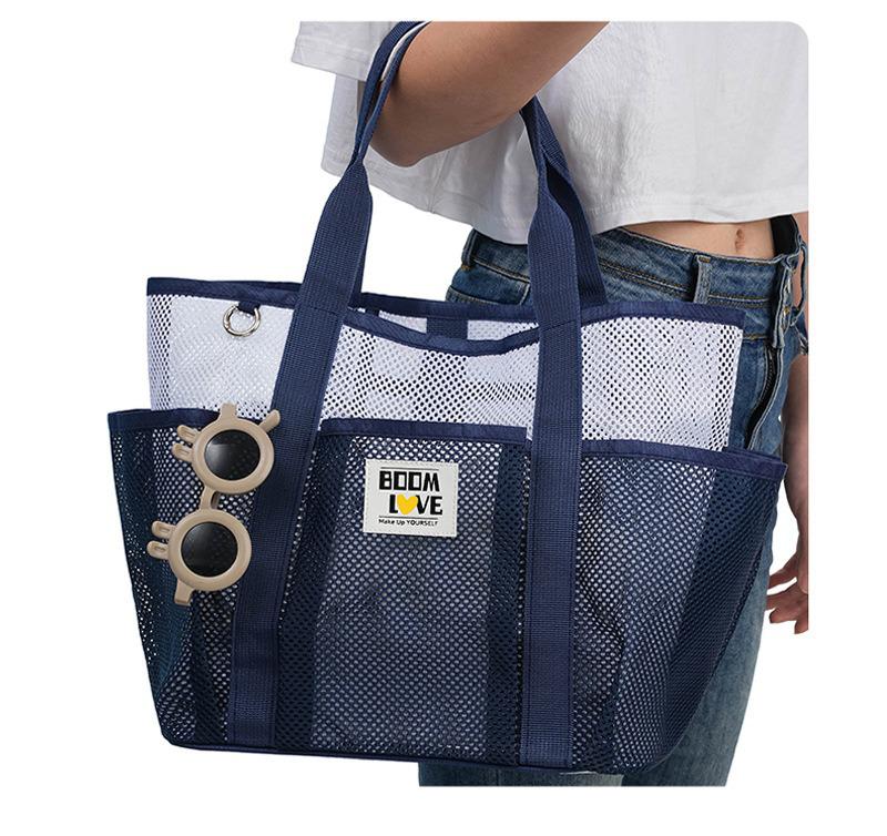 Large Capacity Beach Tote: Foldable Mesh Bag for Toiletries & Swimsuits with Single Shoulder Strap