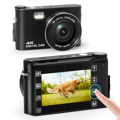 4K Digitální 64MP Mini 18x Kompatibilní s 64GB kartou Fotoaparát, Fotoaparát, 3,0palcový dotykový displej, Vstup/Výstup USB-C, Kompaktní, Lehký, Dobíjecí, Automatické ostření,