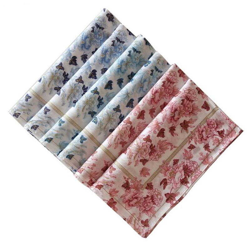 3Pcs 45x45cm 100% Cotton Vintage Rose Flower Women Handkerchiefs Bandannas Hand Towel Wedding Tea Party Favors