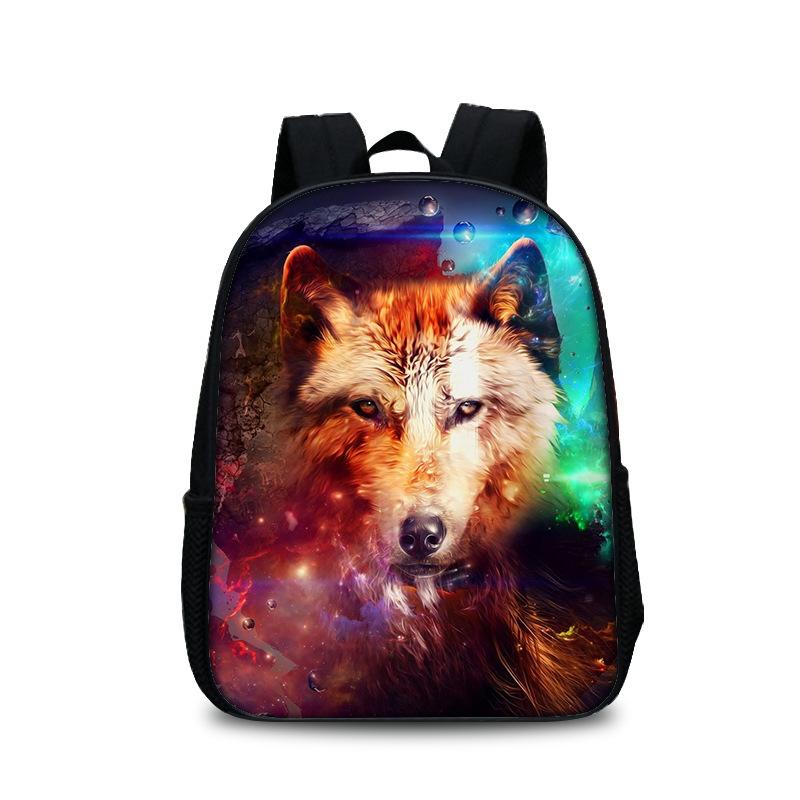 Animal Wolf Pattern Printed Backpack for Primary and Secondary School Students, Large Capacity Backpack