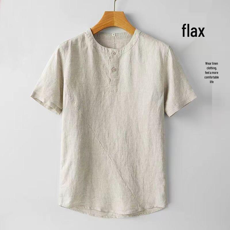 Men's Chinese Style Cotton Linen Short Sleeve Crew Neck T-Shirt - Lightweight, Loose Fit, Summer Top