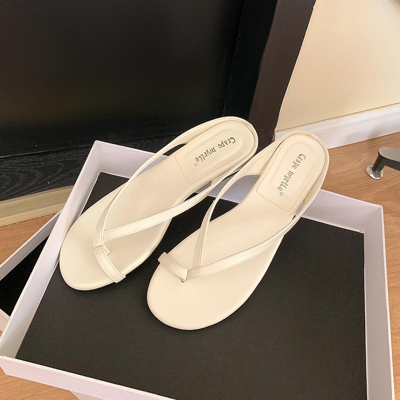 

Виноградная мама лето новый простой тонкий ремешок острый круглый носок закрытый носок толстый каблук универсальная верхняя одежда прохладные тапочки женские летние 40