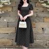 ZANZEA Women Square Collar Casual Short Sleeve Elegant Polka Dot Dress
