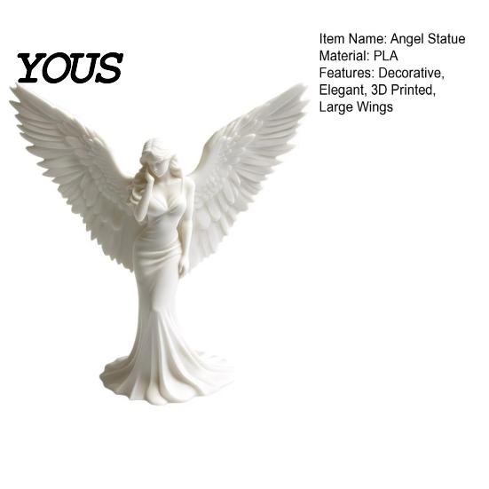 Elegant Angel Home Accent 3D Printed Figurine with Large Wings, Decorative Statue, Smooth Edge Sculpture Art Crafts Decoration for Shelf