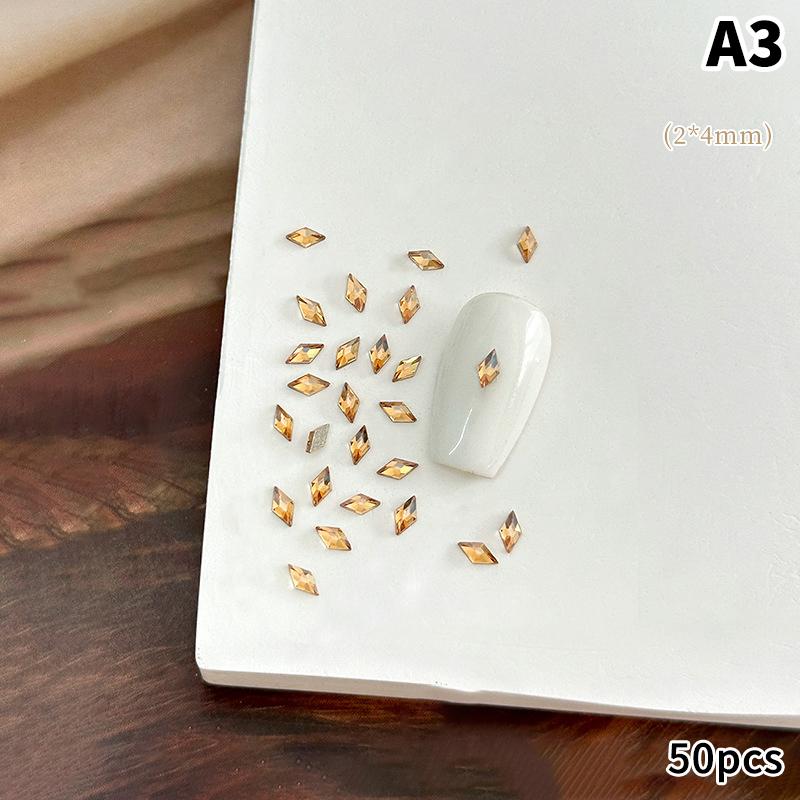 50Pcs Champagne Nail Art Rhinestone 1-6Mm Flatback Glass Crystal Gems Hotfix Nail Diamond Mixed Sizes Nail Charms