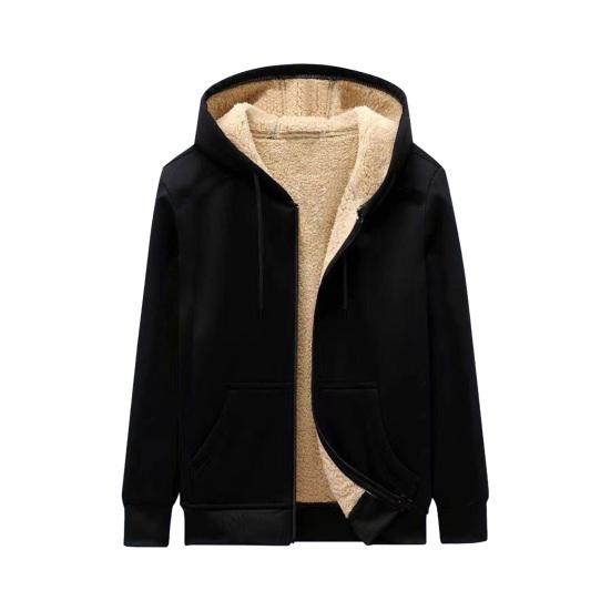 

Yousheng Men Fall Winter Hoodie Thick Fleece Lined Hooded Long Sleeves with Pockets Solid Color Loose Elastic Cuffs Drawstring Jacket Couple Sport M чёрный