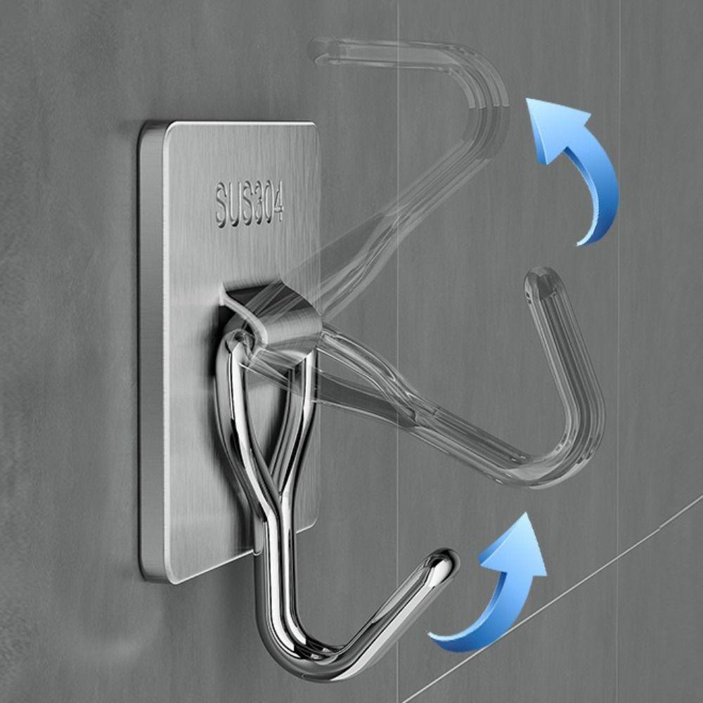 5/8PCS Bear Shape Sticky Hook Stainless Steel Door Behind Hook Self-adhesive Hook  Bathroom Kitchen