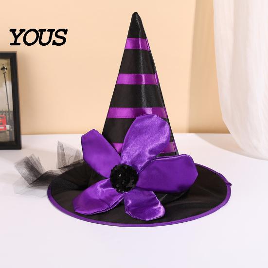 Holiday Themed Party Accessories Halloween Witch Hat for Women Girls, Large Striped Wizard Gorgeous Kids with Flower Costume Accessories, Cosplay,