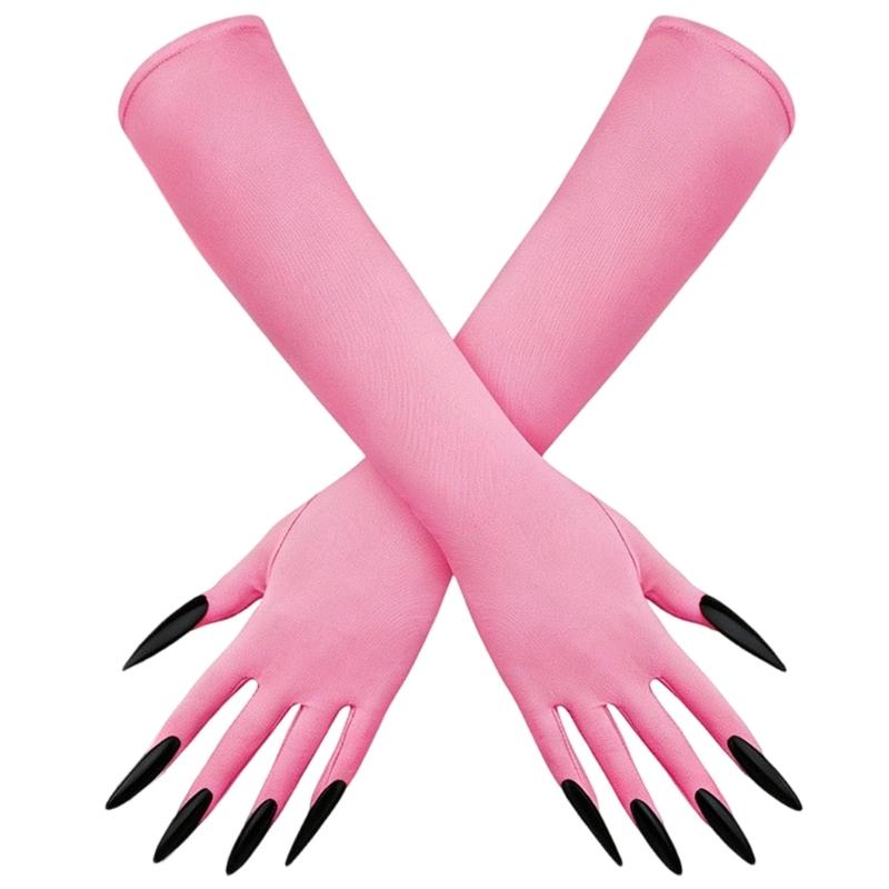 Guanti Lunghi di Halloween con Dita Appuntite e Tessuto Elasticizzato per Look da Palco, Giochi di Ruolo e Styling Fotografico