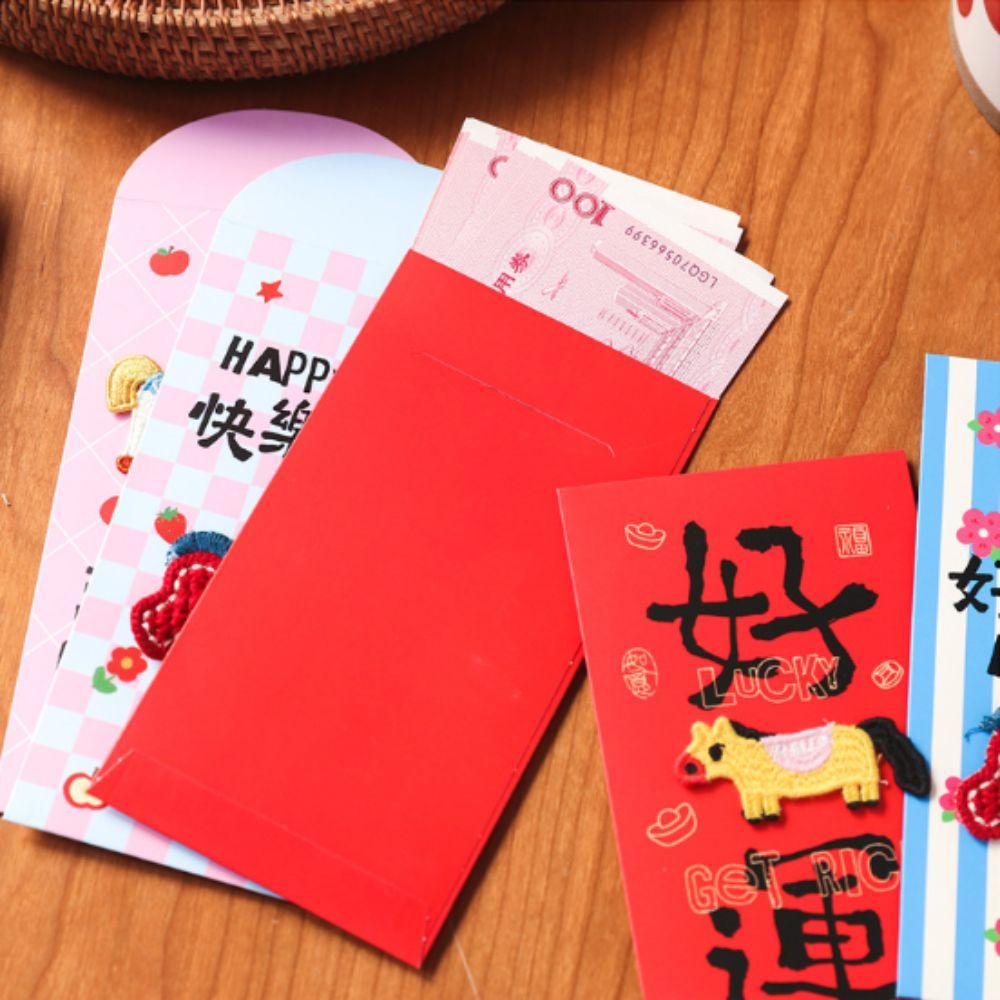 6Pcs/Set 3D Embroidery Horse Year Red Envelope Traditional Style Luck Money Bag  2026 Horse Year